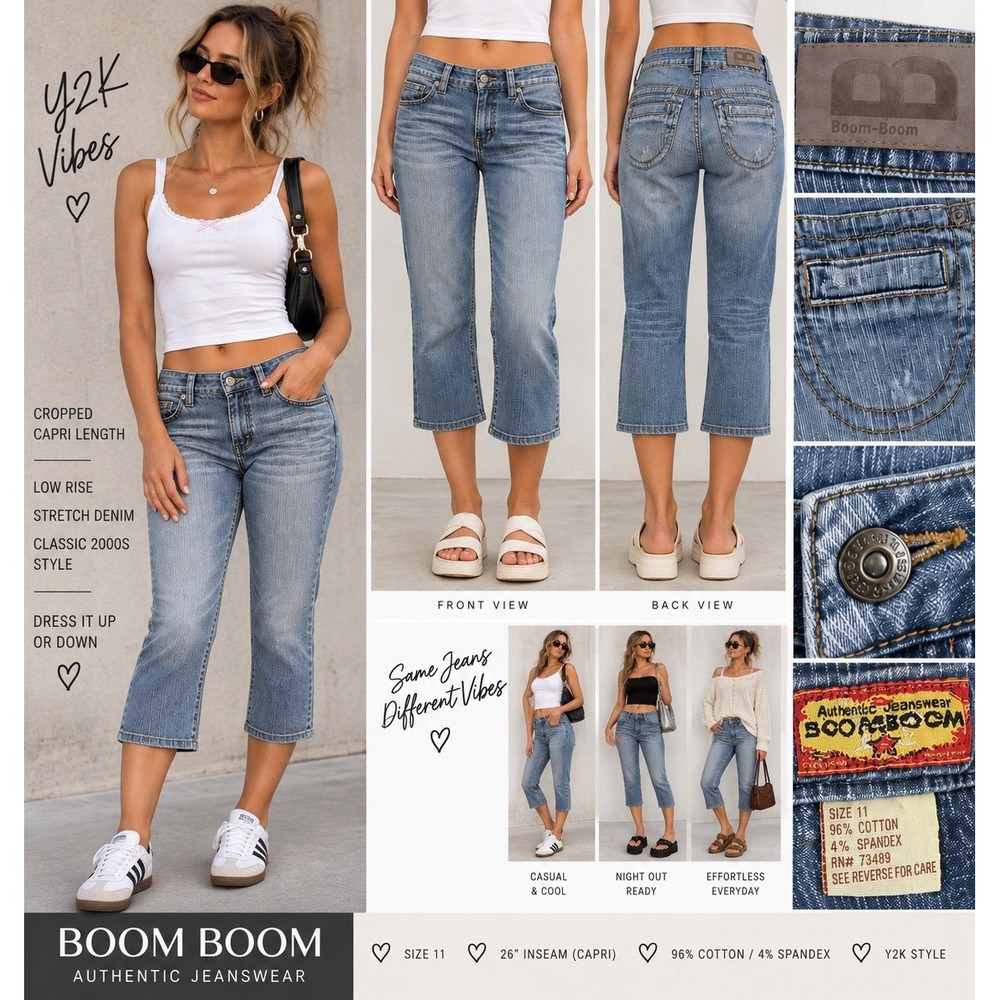Retro Jeans Low Rise Light Wash Stretch Denim Capri Juniors 11 Y2K by Boom Boom